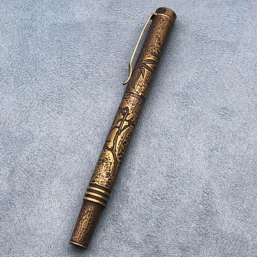 Винтажный стиль, старая техника, латунная ручка для подписи с крышкой, прочная портативная ручная работа, металлическая гелевая ручка, тактическая ручка для самозащиты