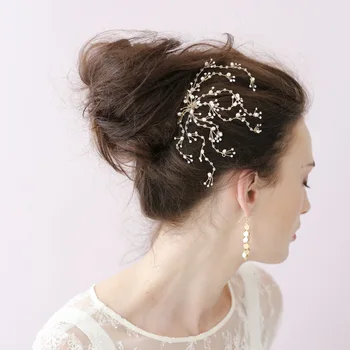 

Pure handmade delicate Pearl Crystal spray flower bridal style headdress hair accessories bridal wedding accessories twigs