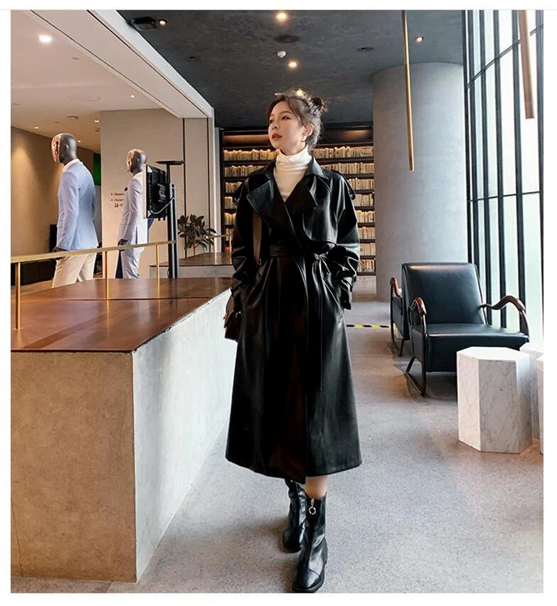 Nerazzurri preto oversized longo couro trench coat