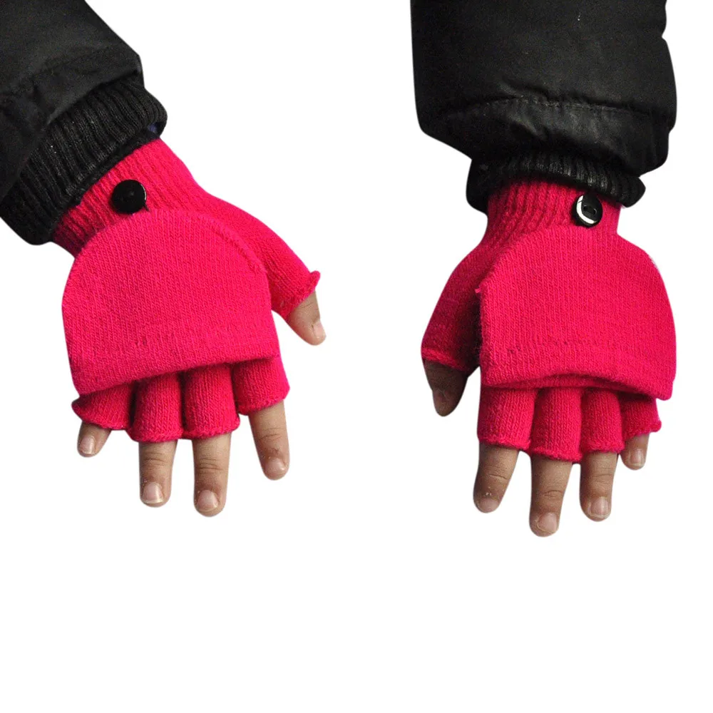 Вязанные детские перчатки с открытыми пальцами для маленьких мальчиков и девочек, зимние теплые наручные перчатки с откидной крышкой, детские перчатки, детские перчатки-раскладушки