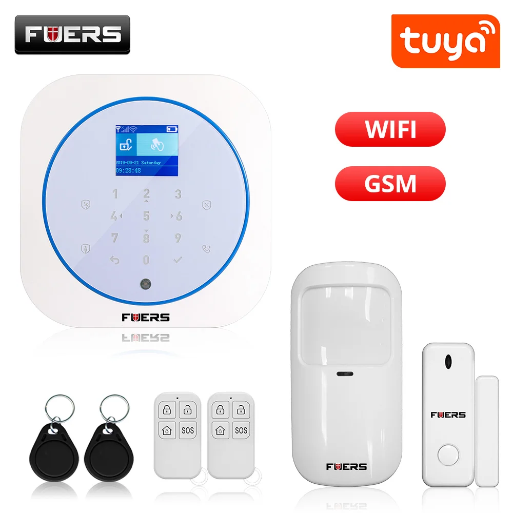 FUERS WIFI GSM Alarm System Wireless Home Burglar Security Alarm System Tuya APP Control Siren Motion Detector PIR Smoke Sensor