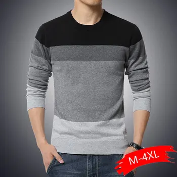 

2020 New Autumn Winter Fine Cotton Contrast Color Leisure Mens Businss Round Collar Knitting A Sweater / Male Casual Sweater