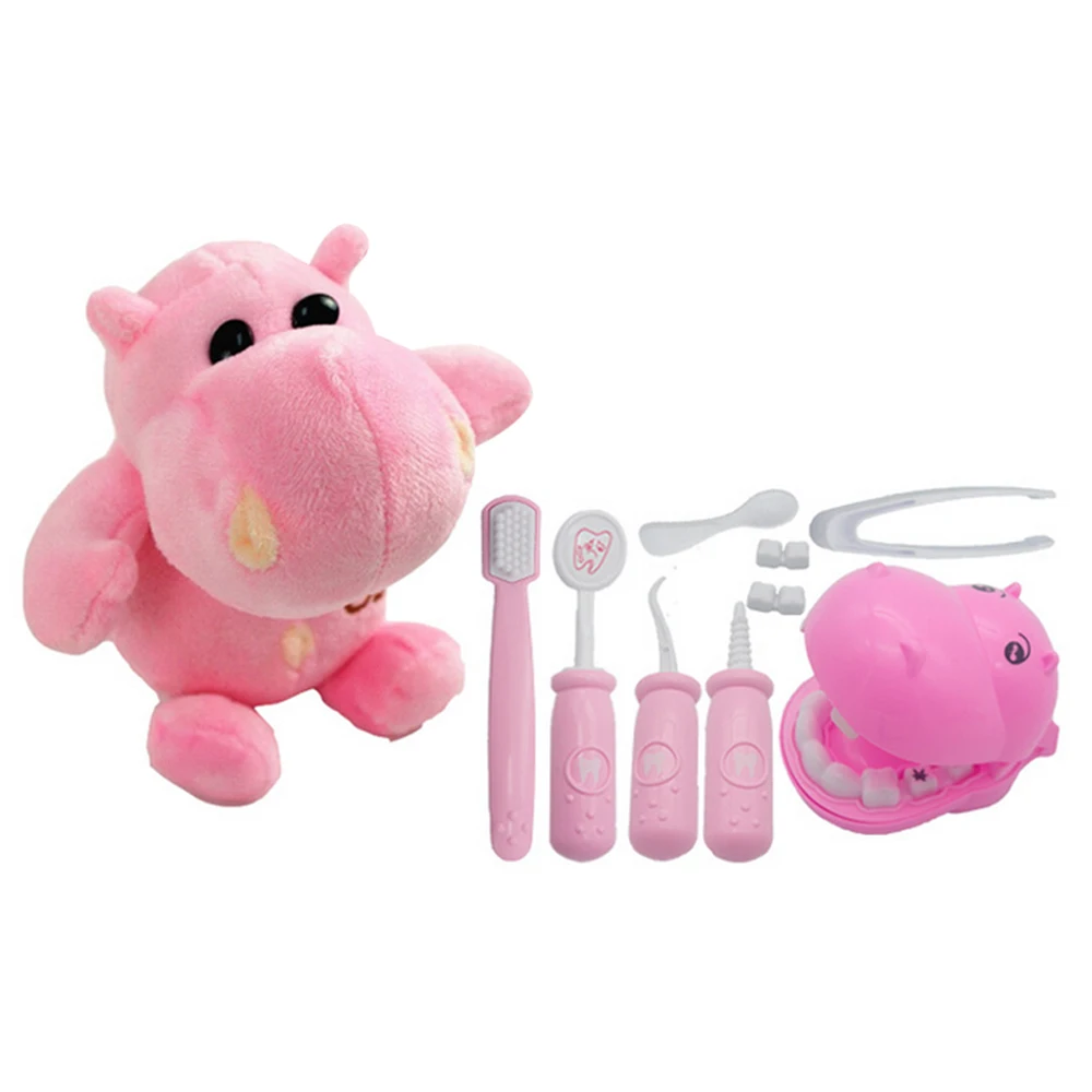 Pink Набор для игры в доктора, 9 шт., зубные зубы, модель, ролевые игры, игрушки с бегемотом, плюшевая кукла для детей, малышей - Цвет: Pink