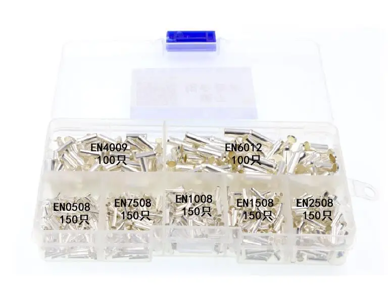 

950Pcs Set 7 sizes EN Copper Ferrule Non-Insulated Wire Strip Pin Assortment Kit