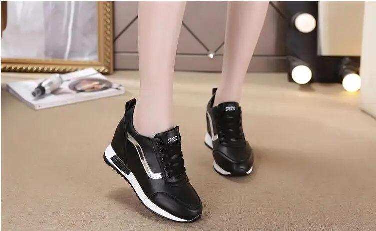New Autumn Black White Hidden Wedge Heels Casual Shoes Spring Women's Elevator High-heels Boots Women Sneakers 6cm Heels