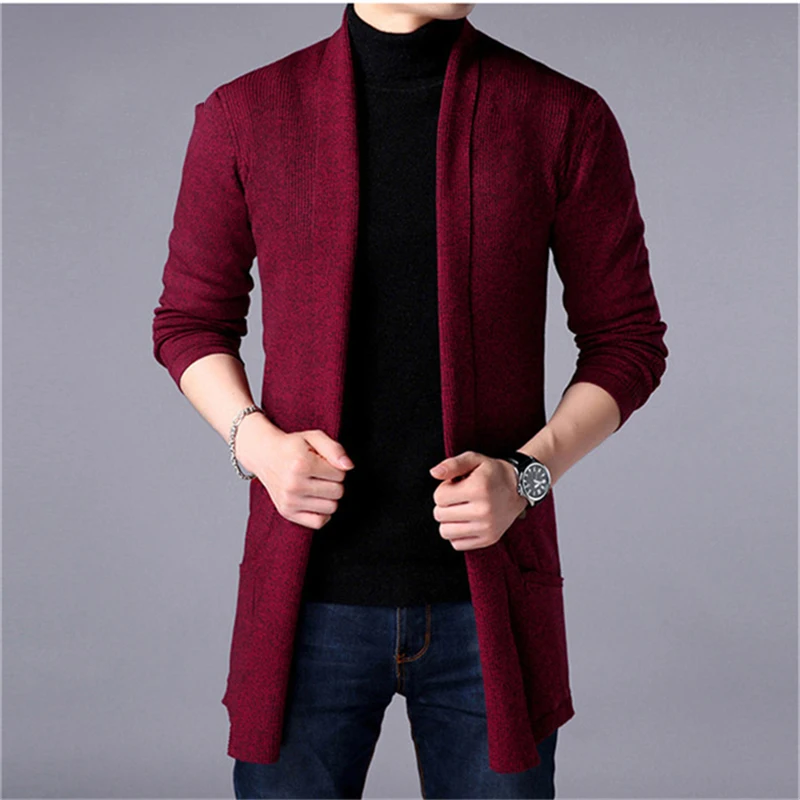 2020 new Free shipping spring autumn mens clothes mens long cardigan knitted solid color casual slim sweater coat jacket 2020 new Free shipping spring autumn mens clothes mens long cardigan knitted solid color casual slim sweater coat jacket