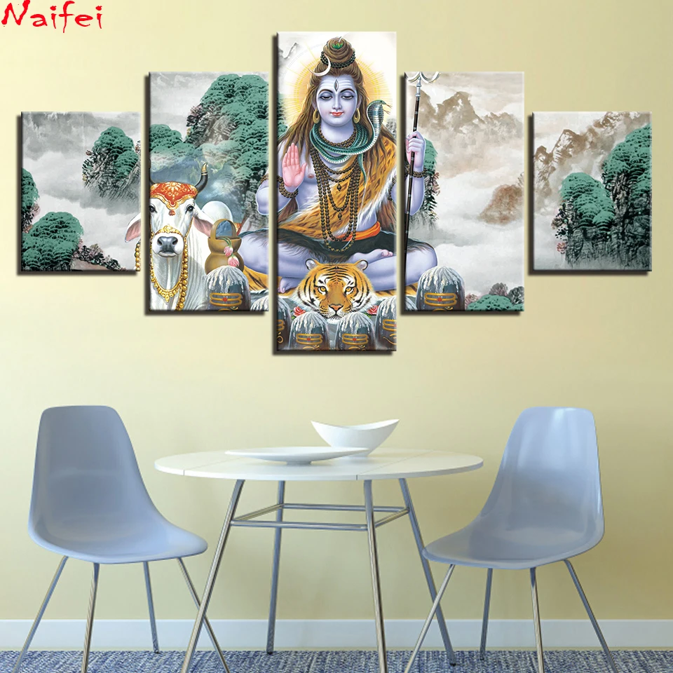 Room-Wall-Art-Pictures-Decor-5-Pieces-HD-Printing-Hindu-God-Lord-Shiva-And-Animals-Horse (1)