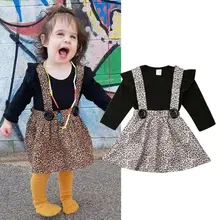 Focusnorm/ Модный комплект одежды для новорожденных девочек, однотонный комбинезон с длинными рукавами+ Леопардовый свитерок и юбка, теплый осенний комплект одежды