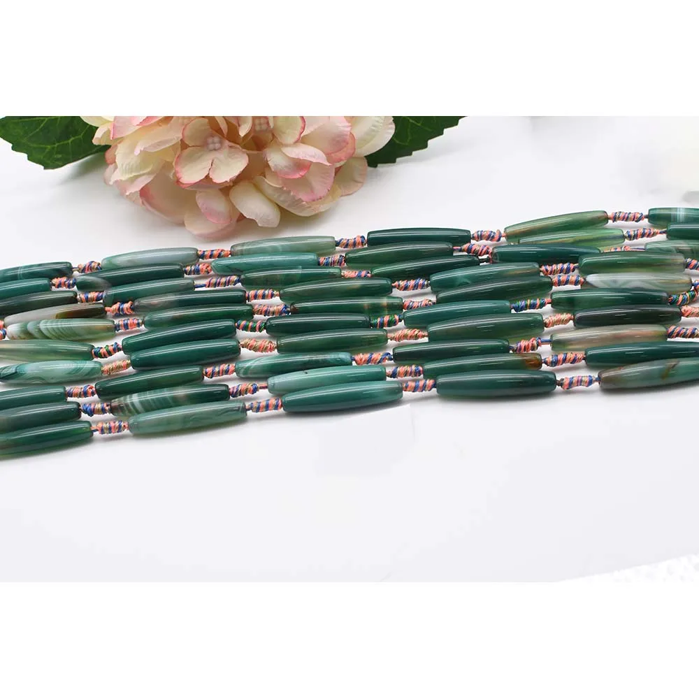 

40mm Natural Smooth dark green cylindrical Agate stone beads For DIY Bracelet Necklace Jewelry Making Strand 15"