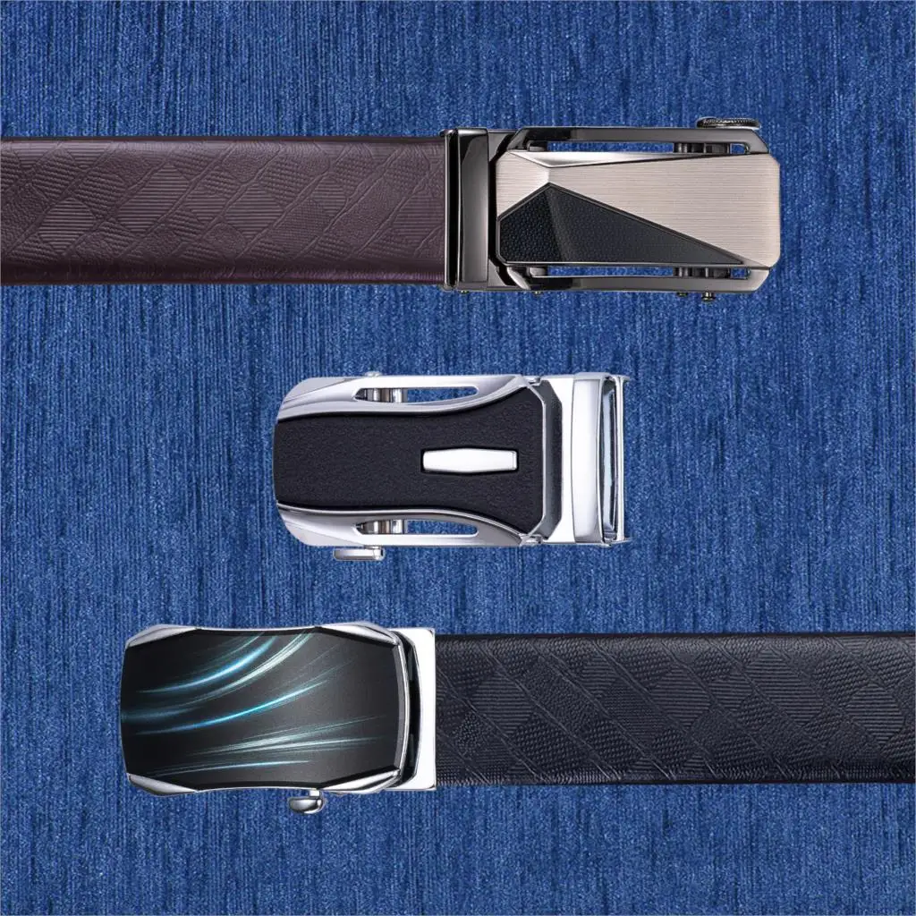 Barry.wang Mens Ratchet Belt,Genuine Leather Belt with Automatic Buckle Alloy,Gift Set for Men