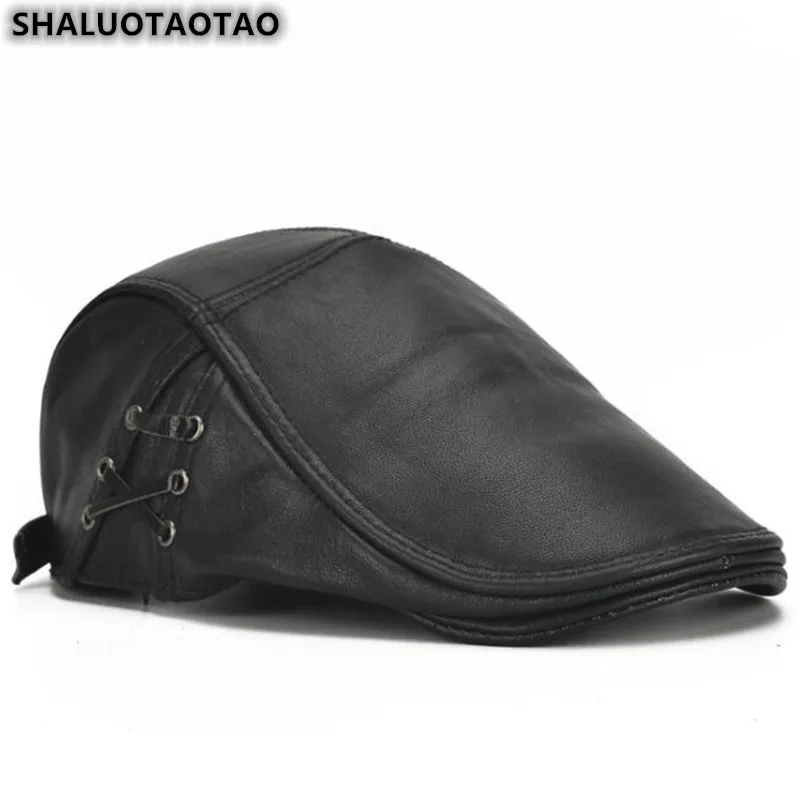 SHALUOTAOTAO, натуральная кожа, шапка для мужчин, осень, зима, модные, теплые, Воловья кожа, береты, регулируемый размер, для отдыха, бренд, язык, шапка