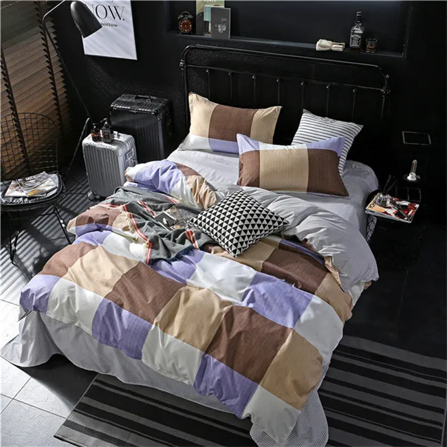 Модный комплект постельного белья в клетку A/B двусторонний узор простая простыня, мультяшное одеяло наволочка 3-4 шт - Цвет: zhifan-062