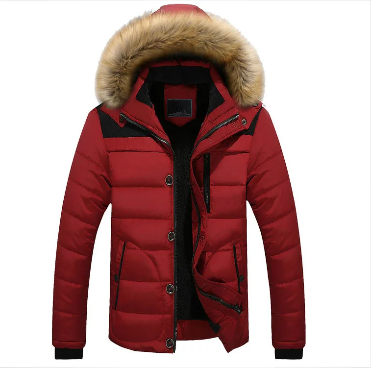 Мужские зимние парки в стиле пэчворк, с капюшоном, с воротником из искусственного меха, плотное пушистое пальто для мальчиков, хлопковая красная парка большого размера, куртка 5xl, зимняя одежда