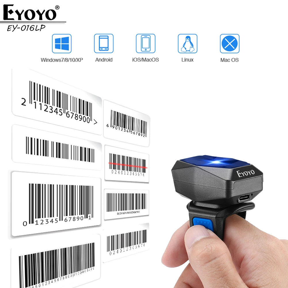Eyoyo EY-016LP Bluetooth Портативный маленький пальцевой сканер штрих-кода 2 4 ГГц