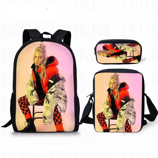 3D Billie Eilish принт Детская школьная книга сумки набор знаменитая девочка 3 шт./компл. модные детские школьные рюкзаки для мальчиков и девочек Mochila - Цвет: as pictures