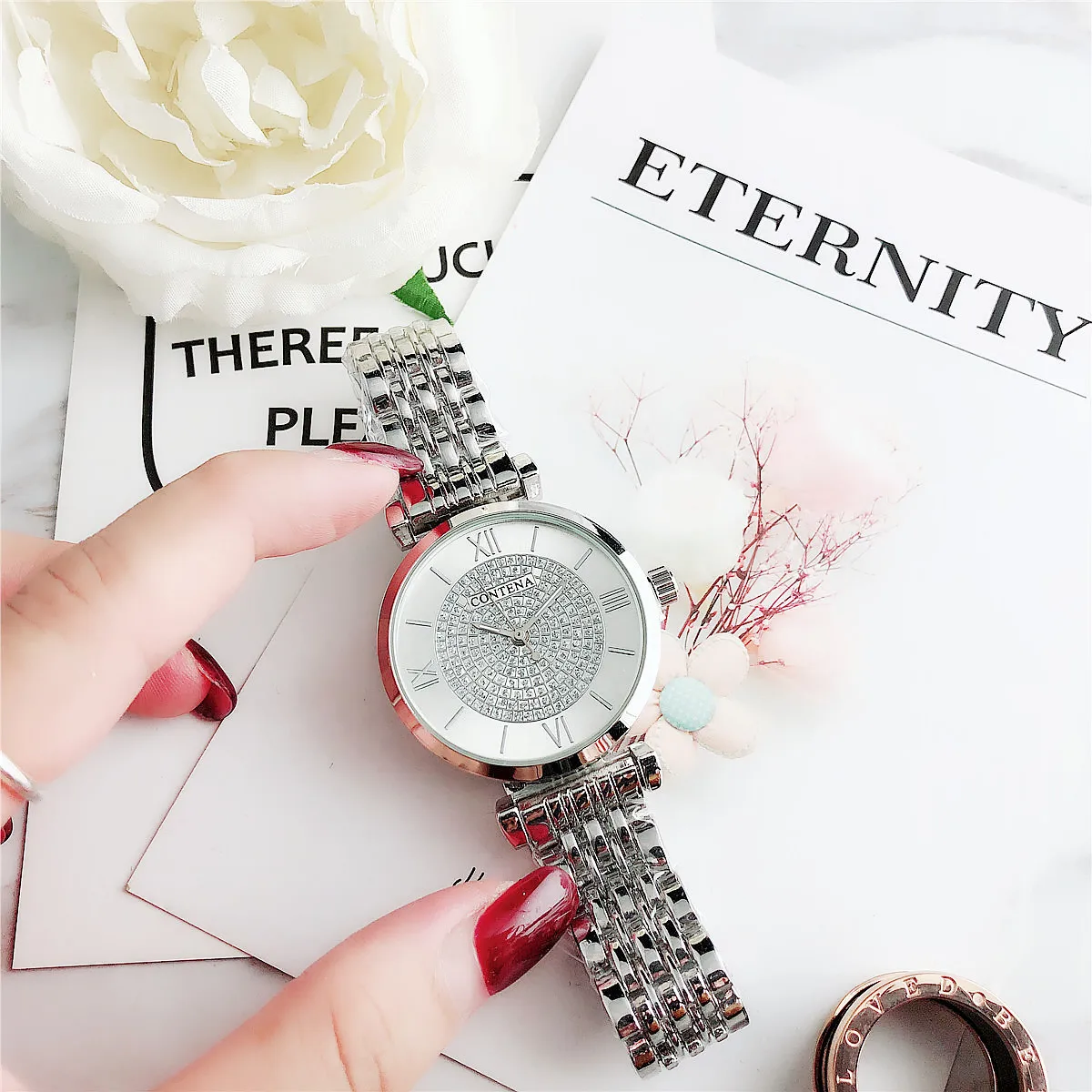 

CONTENA Rhinestone brand watch Quartz Saati Montre Femme Relojes nice Women's fashion Luxury Buniness Wristwatch Mujer Clock