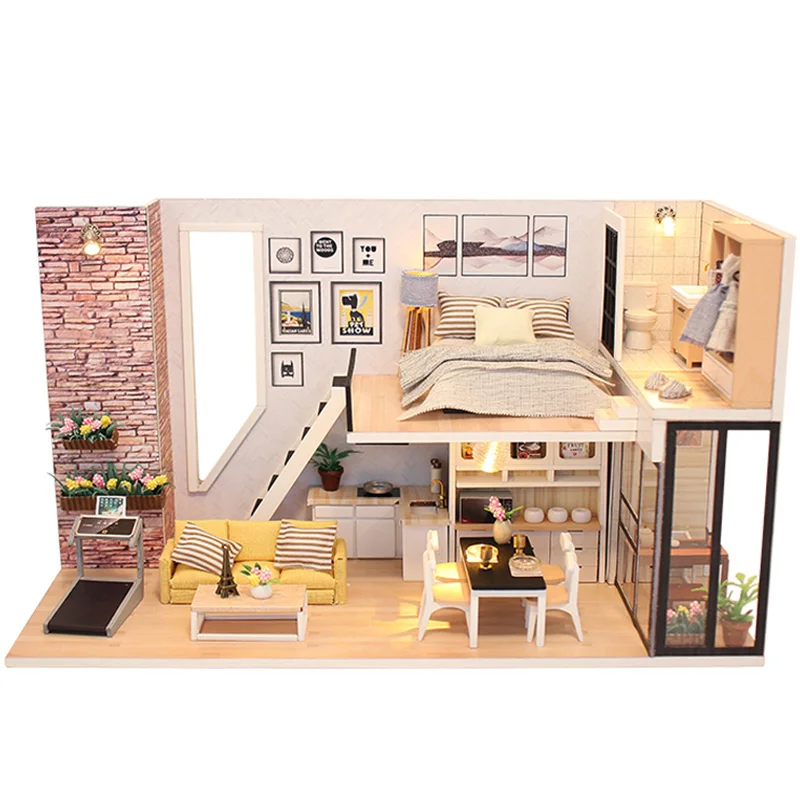 Roombox Кукольный дом деревянный миниатюрный DIY кукольный домик мебель набор собрать С Пылезащитным покрытием Куклы Домашние игрушки для детей Подарки - Цвет: 110