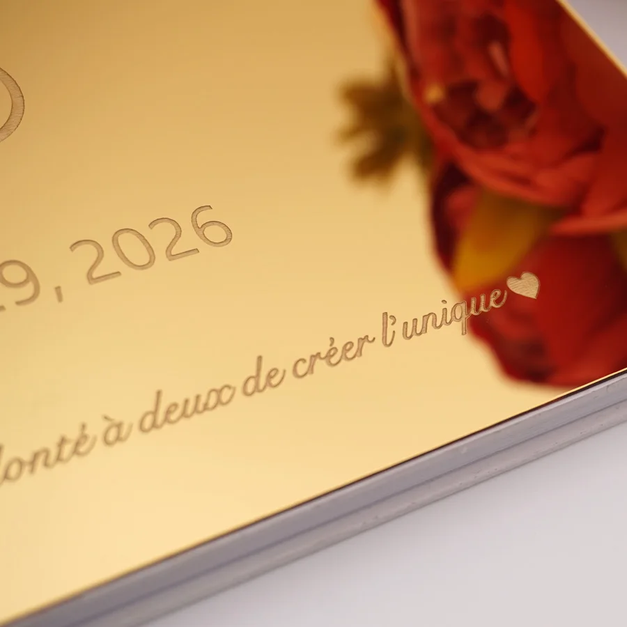 Horizontal check in message book Personalized acrylic mirror diamond double rings design cover Wedding signature guestbook