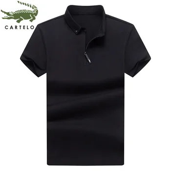 

CARTELO men's clothing summer new fashion simple casual breathable cotton lapel zipper solid color polo shirt