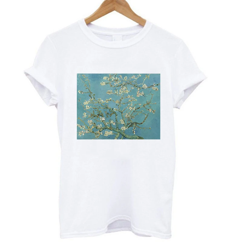 Женская Повседневная футболка с короткими рукавами с изображением маслом Ван Гога, звездная ночь, топы, летняя футболка