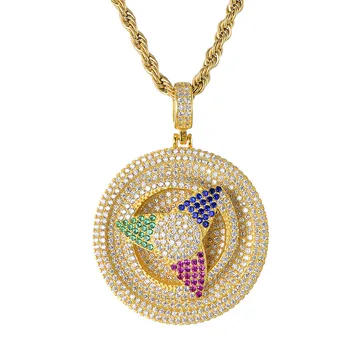 

Iced Out Full Colorful Cubic Zircon Rotating Windmills Pendant Necklace Fashion Hip Hop Designer Jewelry
