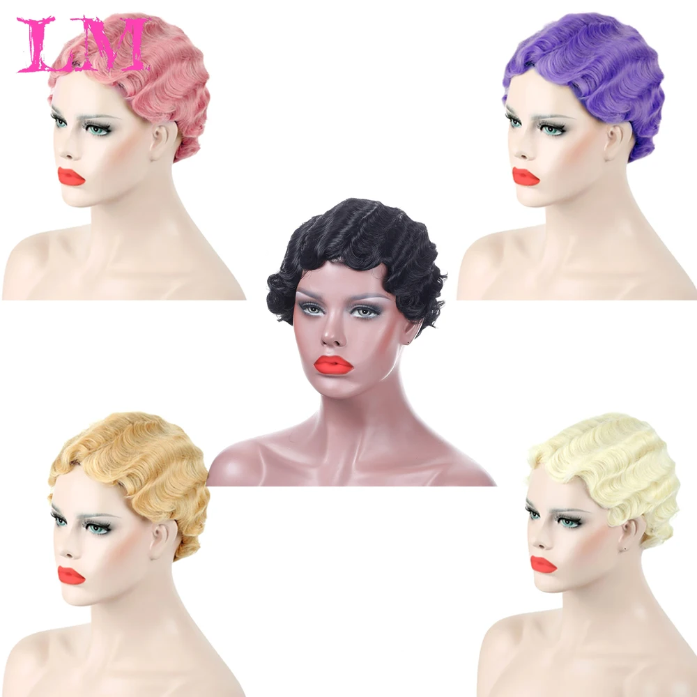

LM 6 Short Curly Wigs for Women Female Synthetic Wig Finger Curly Wig Cosplay Short Wigs for Women Overwatch Cosplay Wig