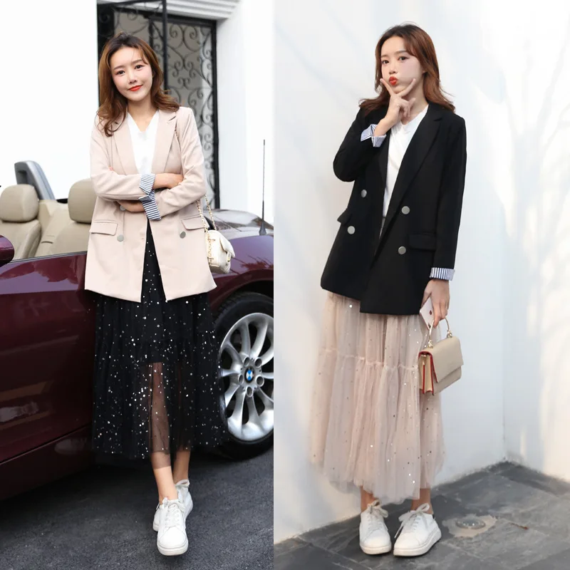 

New Style CHIC Small Suit Coat Women's British-Style Autumn And Winter WOMEN'S Dress Loose Casual Double Breasted Versatile Suit