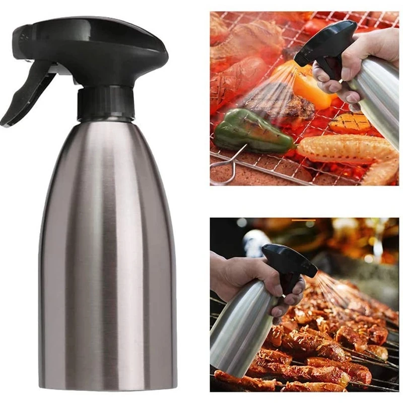 

Stainless Steel Oil Spray Bottle Practical Vinegar Olive Oil Sprayer Soy Sauce Seasoning Bottle BBQ Oil Dispenser About 500ml