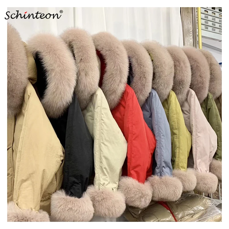 Куртка Schinteon на белом утином пуху с натуральным мехом зимняя теплая верхняя