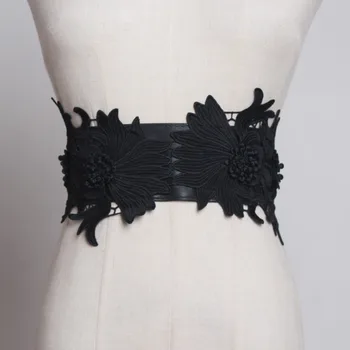 

2020 New Fashion Belts For Women Solid Black Lace Elastic Casual Hot Sale All-match Waistband Stylish Wide Belt Female ZK418