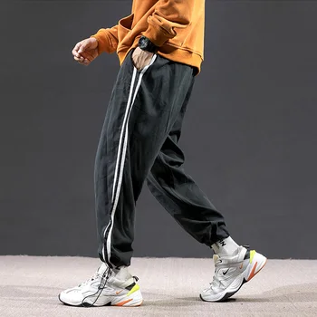 

Men's sweatpants high quality polyester fashion stitching casual pants elastic waist jogging Basketball loose sports pants male