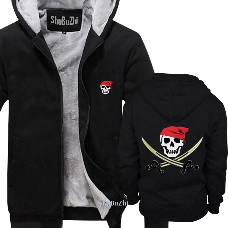 Толстый флис Jolly Roger Skull shubuzhi Мужская зимняя стеганая толстовка на молнии Модная брендовая толстовка с капюшоном Крутая толстовка с капюшоном в стиле хип-хоп