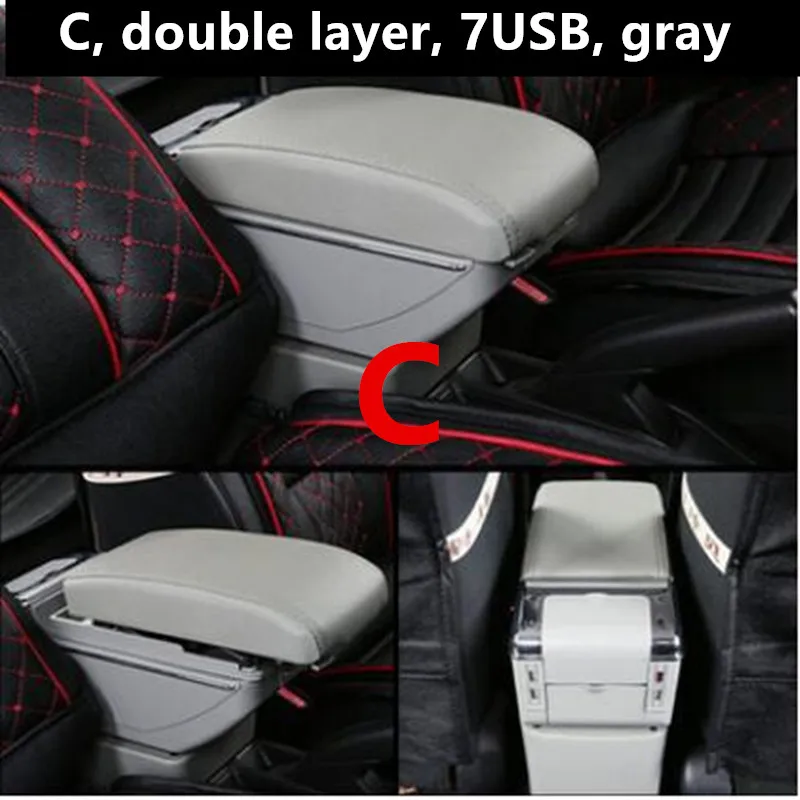 Автомобильный двухслойный подлокотник подходит для Ford Focus 2 MK2 2005-2011 подлокотник центральная консоль коробка для хранения лоток кожаные аксессуары 2010 2009 - Название цвета: C style gray