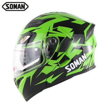 

Full Face Retro Dot certificated Helmets Flip up Dual Visors sky eye Motorcycle Helmet capacete motocicleta Soman SM955