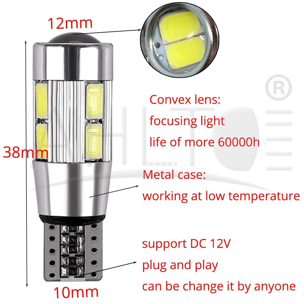 10 шт. Автомобильные светодиодные лампы Canbus T10 5630 10SMD 12 В|Сигнальная лампа| |
