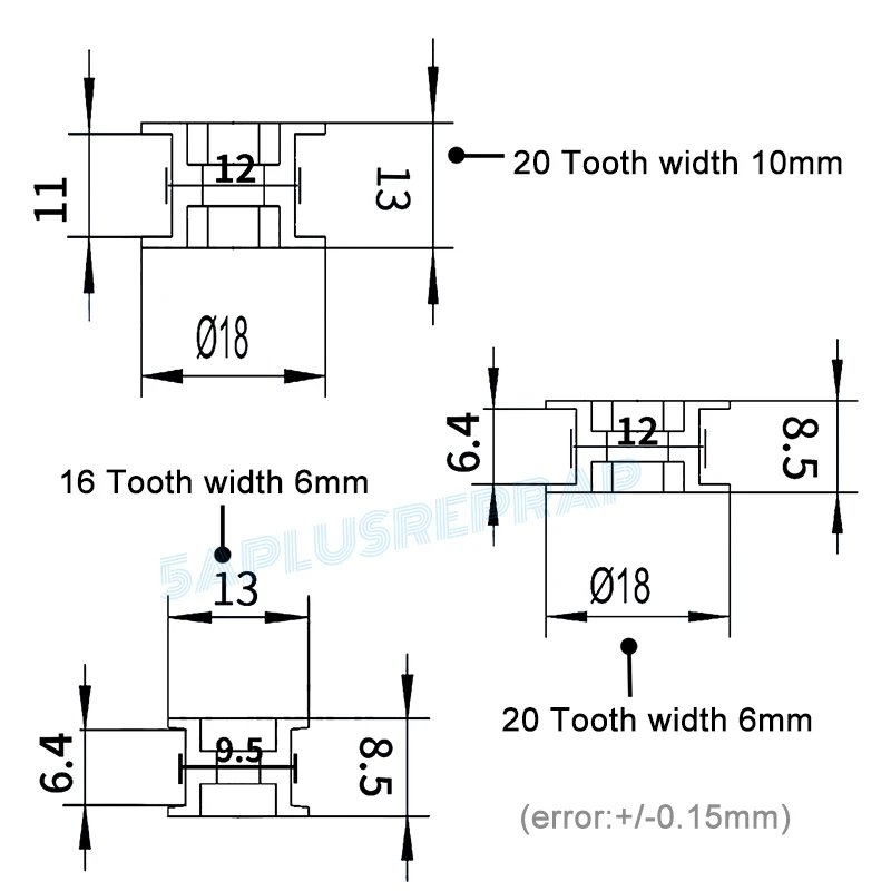 10PCS-GT2-Idler-Timing-Pulley-16-tooth-20-Teeth-with-3mm-or-5mm-Bore-with-Bearings (5)