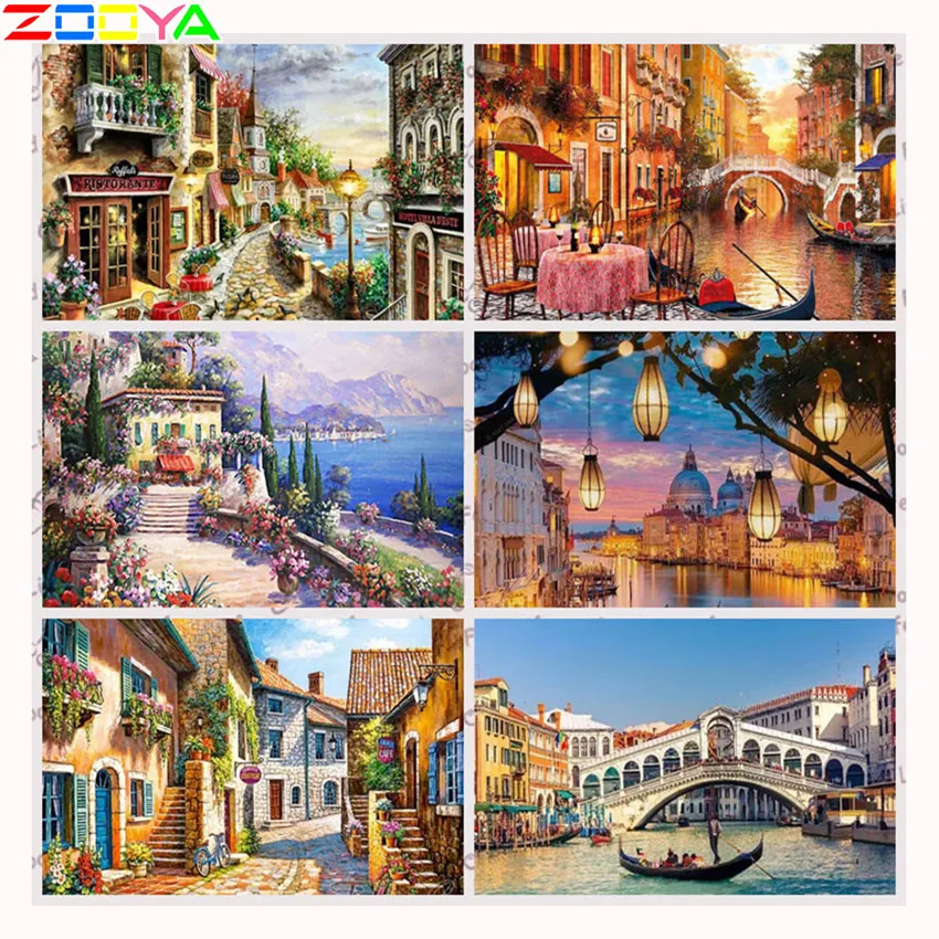 Port City Scenic Diamond Painting Cross Stitch Full Round New 5D Home Decorative Beautiful Country Scene Mosaic Embroidery Jh031 | Дом и сад