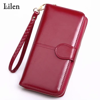 

LILEN Long Design Ladies Wallet Zipper Clutch Bags Oil Waxes PU Leather Bills Clip Card Package Hot Sales Fashion Simple Wallet