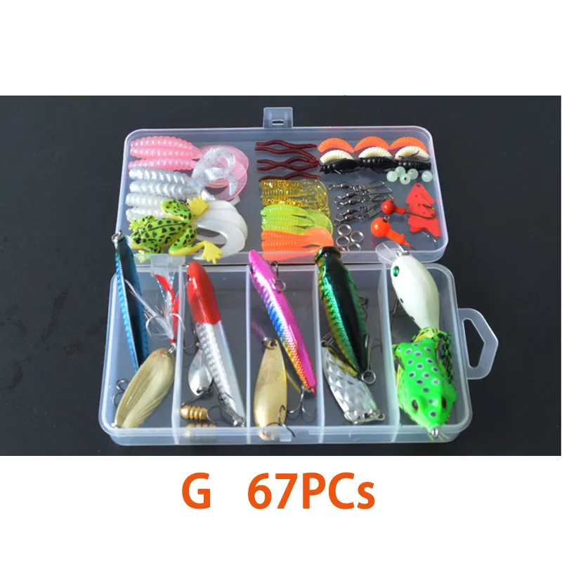 67Pcs Esca Da Pesca Kit Esca Rana Matita Popper Crankbait Swimbait Cucchiaio Di Metallo Maschera Morbida Gancio A Vite Senza Fine Wobblers Di Plastica