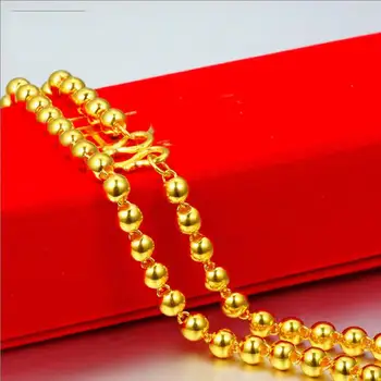 شراءالذهب الأصفر النقي السلس سلسلة الخرز المستديرة قلادة/999 الذهب 24K سلسلة قلادة 11G محظوظ