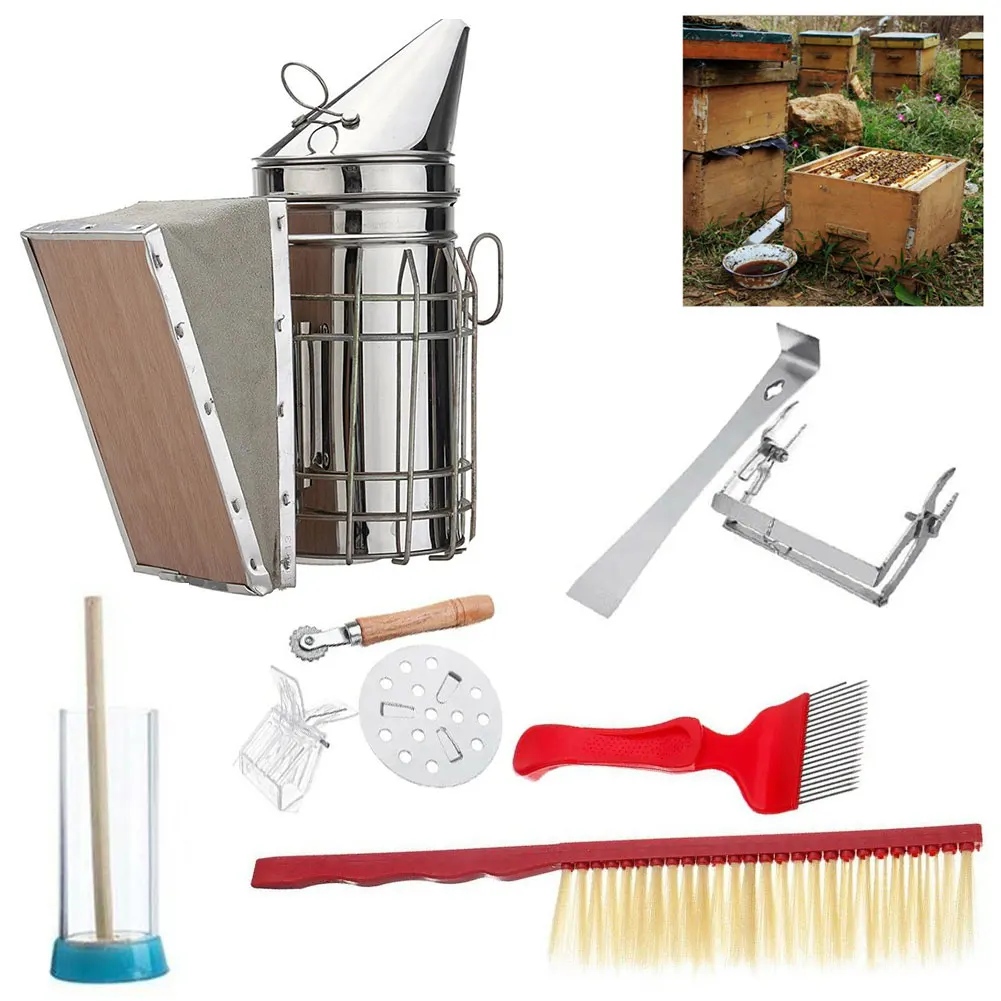 

Protection Heat Shield Catch Equipment Practical Accessories Durable Bee Stainless Steel Hive Smoker Kit Tools Brush Beekeeping