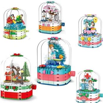 

Christmas Cottage Surf Music Box Building Blocks City Street View With Light Figures Set Bricks Assembly Toys Kids Girl Gift