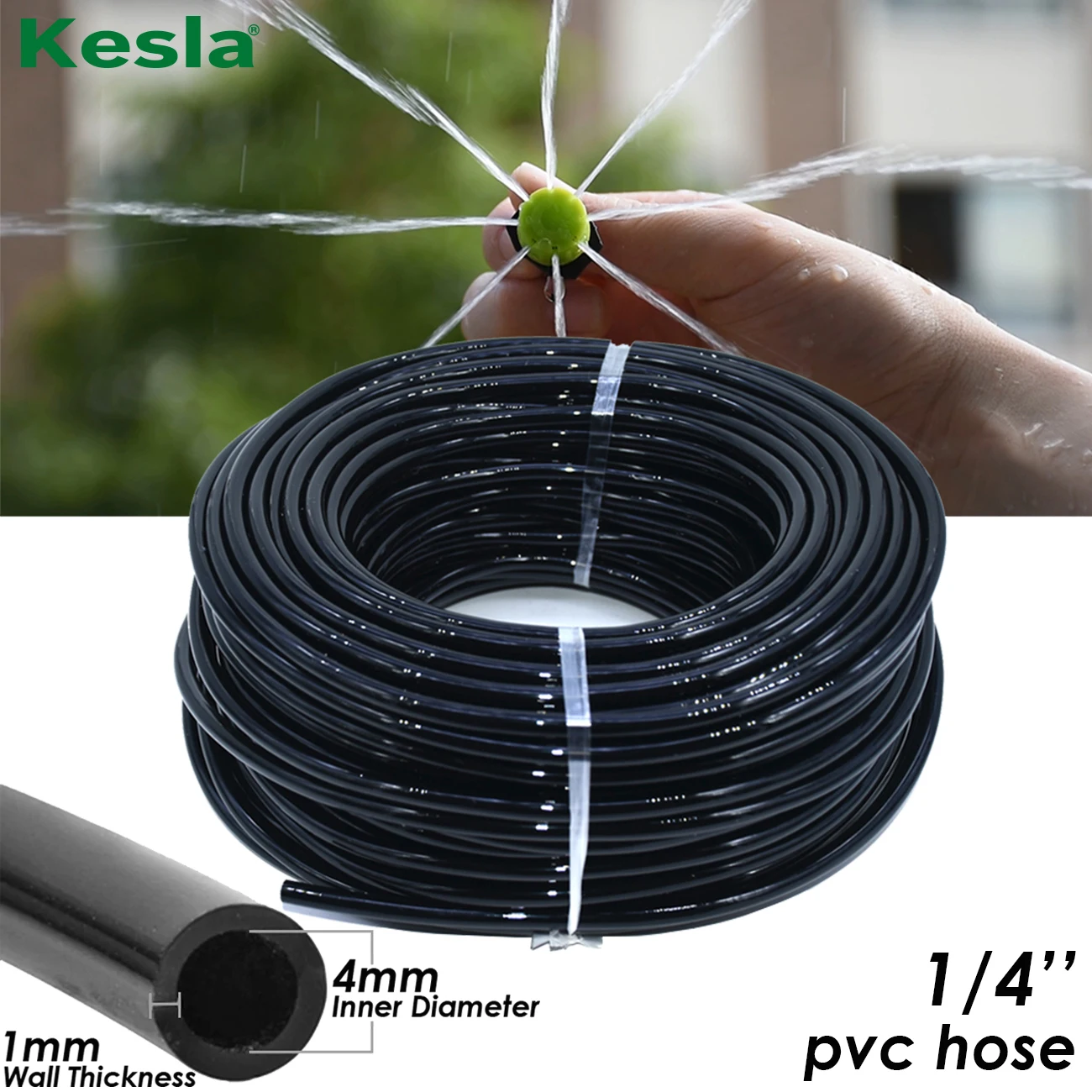 KESLA 10m-30m Watering Hose 1/4'' Garden Drip Tubing Pipe 4/7mm PVC Hose Irrigation Systems Kits for Greenhouses Lawn Balcony