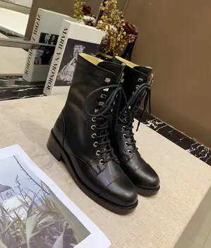 

Autumn new wild women's boots high quality leather lace Martin boots winter platform and leg motorcycle boots