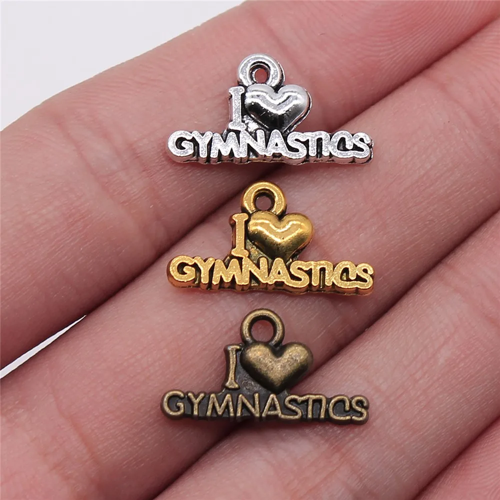 

20pcs/lot 20x11mm I Heart Gymnastics Charms Pendant For Jewelry Making Alloy Charms
