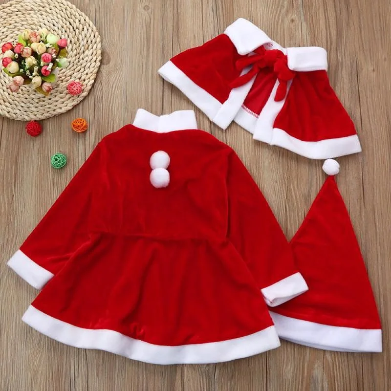 Рождественский комплект одежды для детей; маскарадный костюм Санта-Клауса для малышей; Красные Теплые новогодние костюмы для мальчиков и девочек