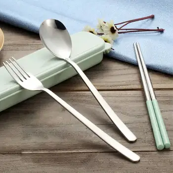 

Portable Dinnerware Set Chinese Stainless Steel Tableware Set With Box For Kids Travel Picnic Set Kitchen Accessories