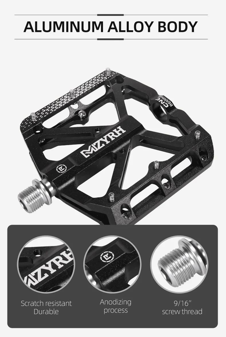 MZYRH 3 Bearings Bike Pedals Non-Slip MTB Pedals Aluminum Alloy Flat Applicable Waterproof Cycling Accessories