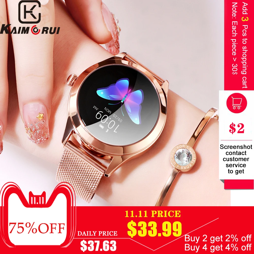 Online Reloj inteligente Bluetooth Monitor de ritmo cardíaco para mujer Ip68 pulsera inteligente de Fitness impermeable de acero inoxidable reloj inteligente para Android IOS