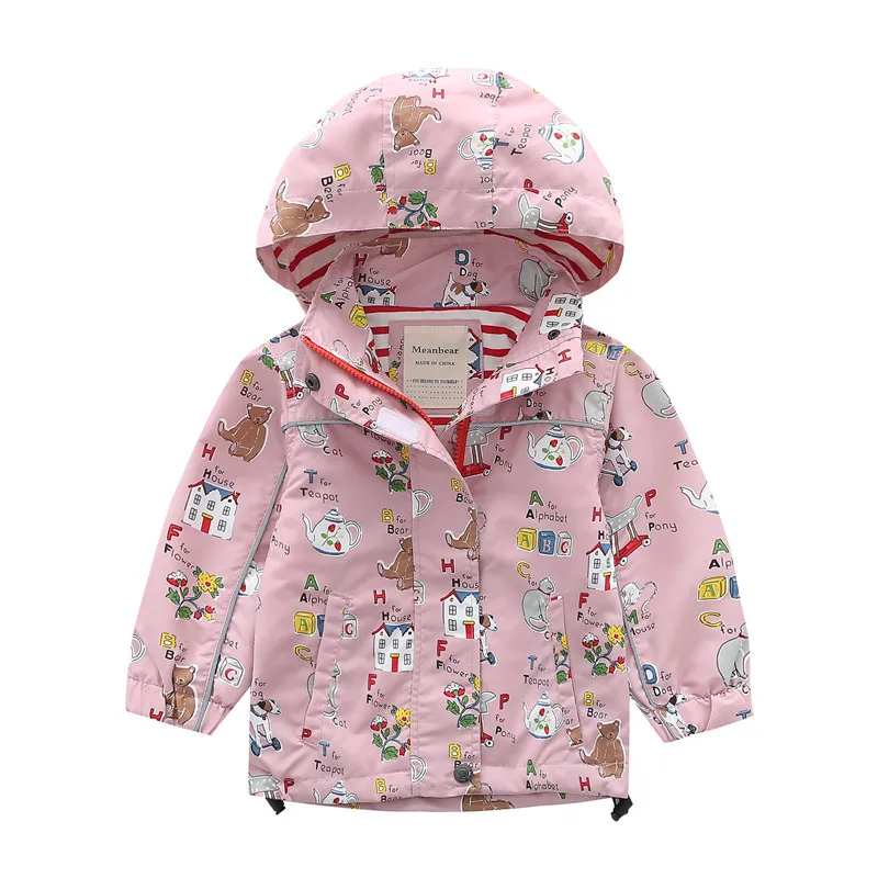 

Girls European Version of Leisure Cap Deconstructable Printed Hooded Coat Children Baby Raincoat Jacket Western Style Tops Sprin